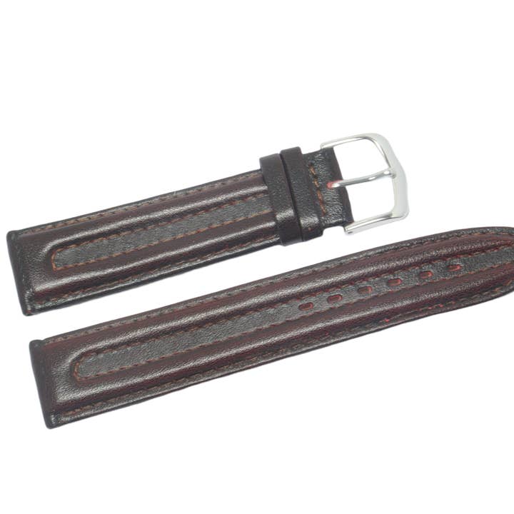 18 mm brown DJ rail domed leather watch strap for wholesale by BRACELETS MONTRE ACH