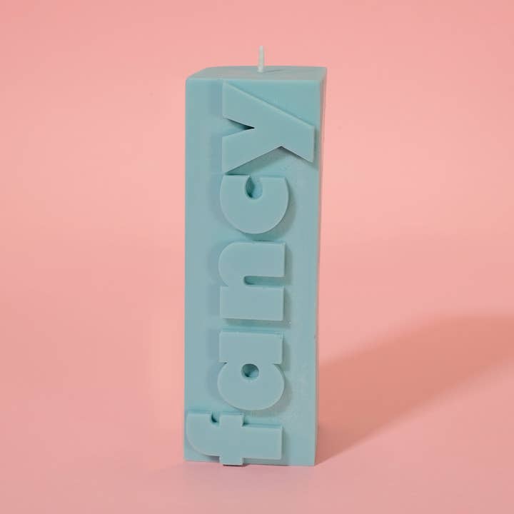 FANCY Slogan Block Pillar Candle for wholesale by Flamingo Candles