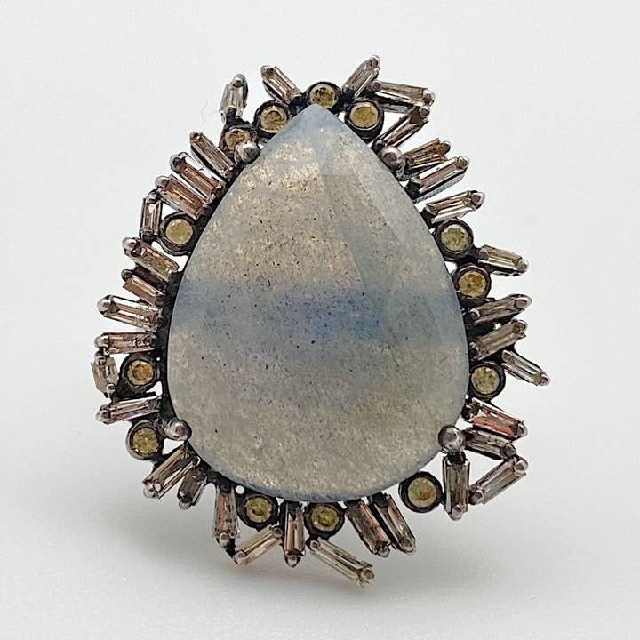 Labradorite Diamond Baguette Ring for wholesale by Siena Jewelry