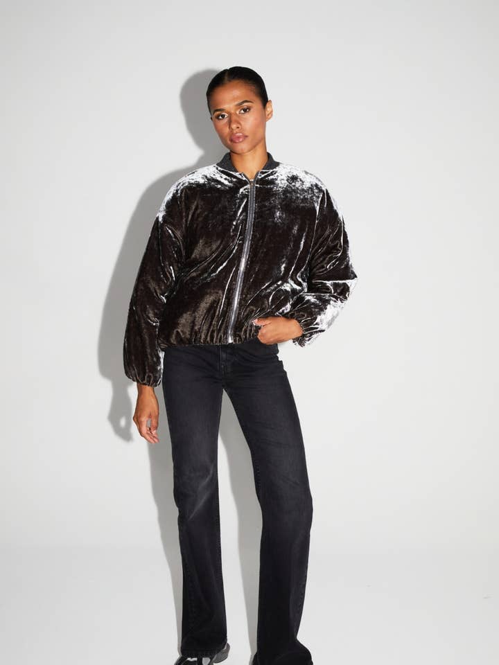 Bomber Nicki Velours Marmoriert Grau hergestellt in Italien für den Großhandel von IMPREVU