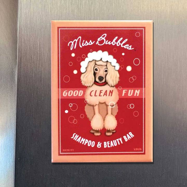Retro Pets - Wholesale Magnet - Pink Poodle 'Miss Bubbles' Refrigerator Magnet 4-Pack