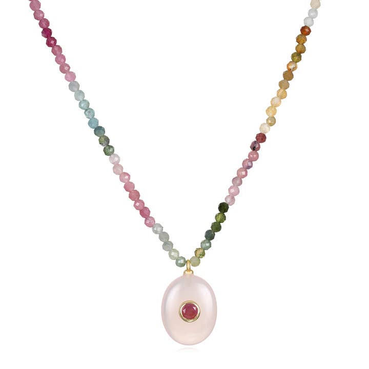 Triple Gemstone Beaded Choker-Chalcedony & Sapphire for wholesale by Amelia Rose Jewelry