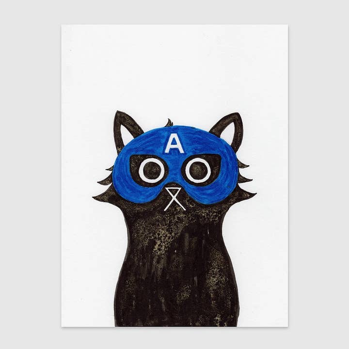Captain Cat Wall Art Print, Superhero Art for wholesale by Baldy And The Fidget