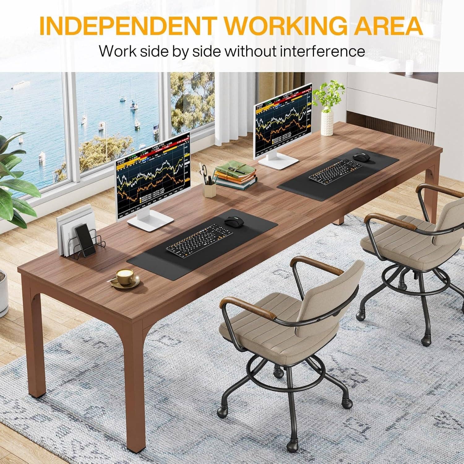Coffee Brown 78.7 Inch Extra Long Two Person Computer Desk Home Office for wholesale on Faire4