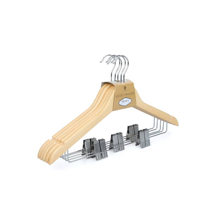 Concepts 5-Pack Wood Suit Hangers with Clips – Nat/Slvr for wholesale by Concepts In Time