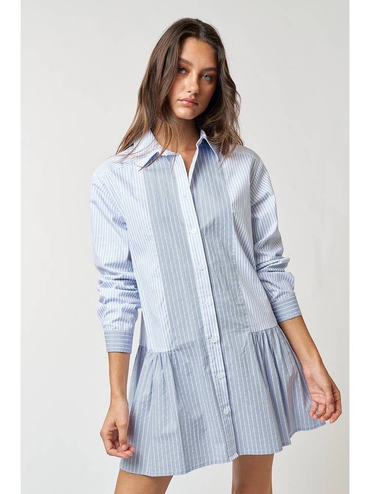 ILD3342Â STRIPE BUTTON UP COLLARED MINI SHIRT DRESS for wholesale on Faire