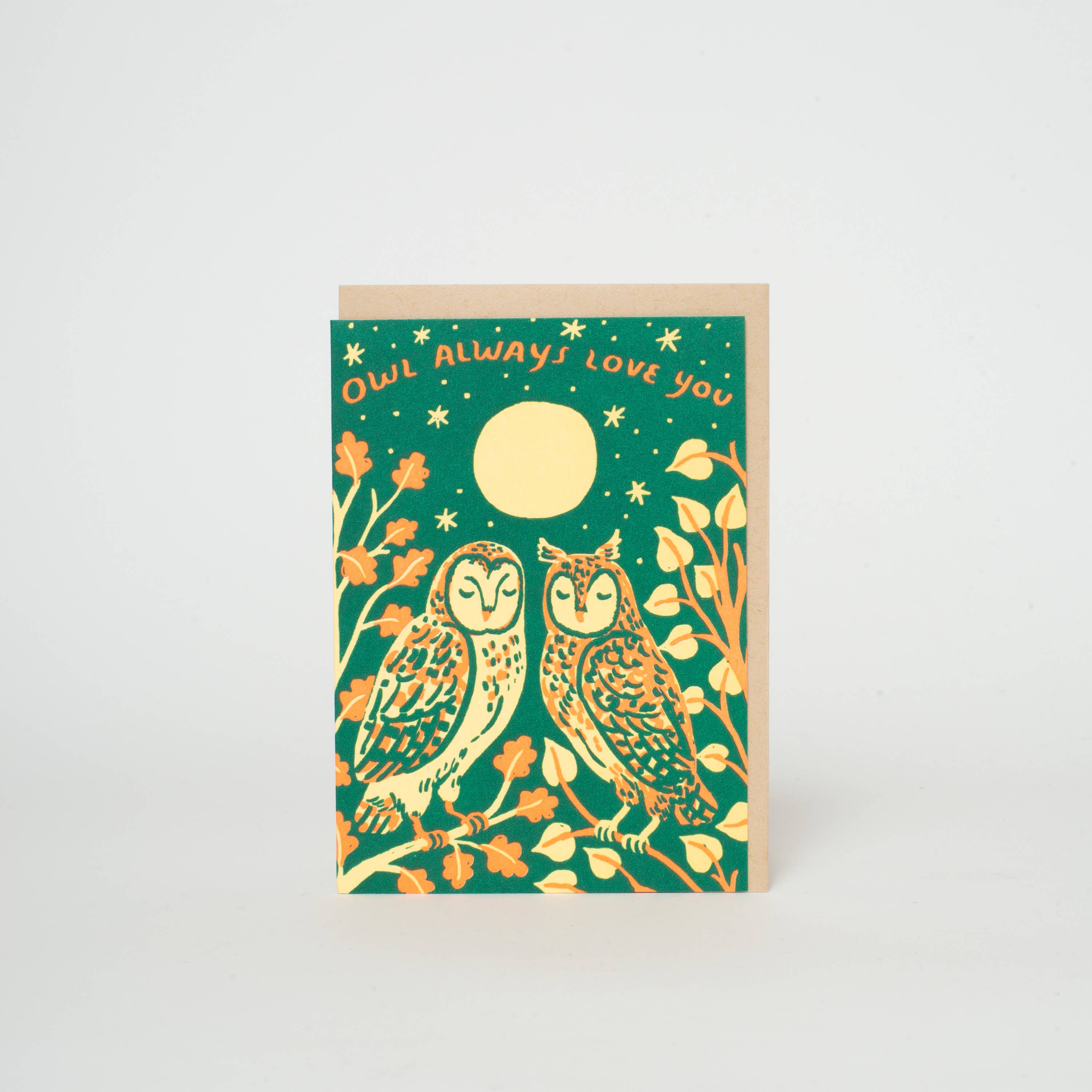 Egg Press Manufacturing - Wholesale Love Card - Owl Love Mini Letterpress Greeting Card by Phoebe Wahl1