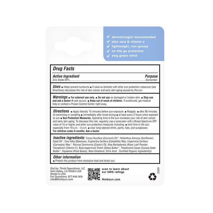 Think - Wholesale Sunscreen - Think Sport SPF 30 Face & Body Sunscreen Stick, EWG Rated #1