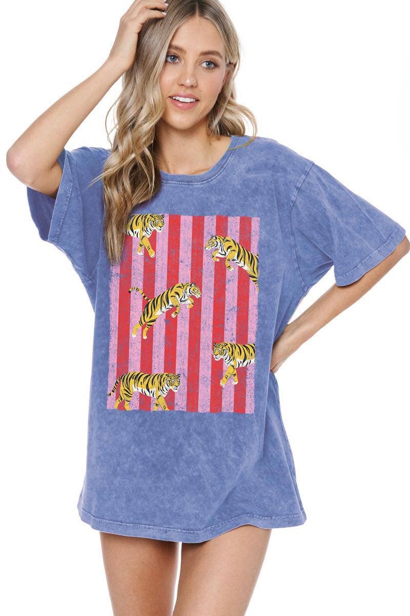 Zutter - Wholesale Screen Printed T-Shirt - Women's - Multi Tigers Elements Graphic S/S Washed Boyfriend Tee14