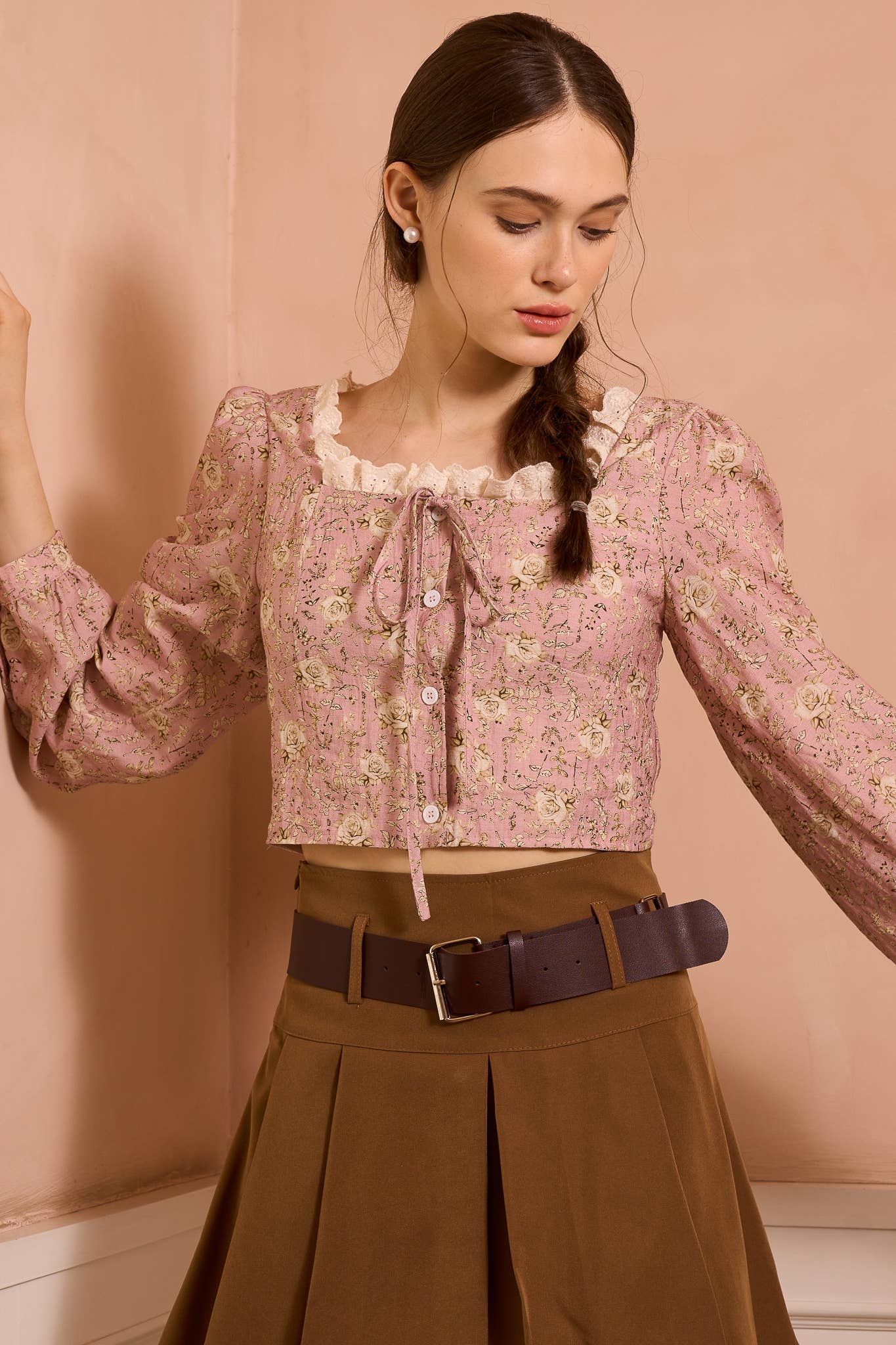 ROSIE POSIE - Wholesale Blouse - Women's - RP2497 - Retro-Inspired Floral Top with Lace Detail5