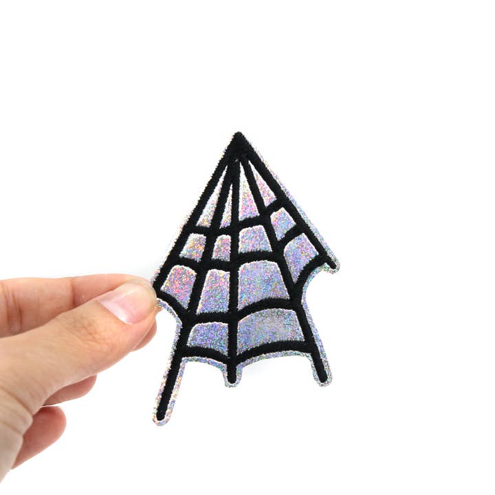 Project Pinup – Engroshandel Patch – Sølv Glitter Holografisk Spider Web Jern på Vinyl Patch2