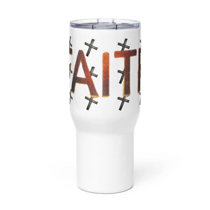 Faith & Cross Made of Nails Travel mug with a handle for wholesale by Grow Your Faith