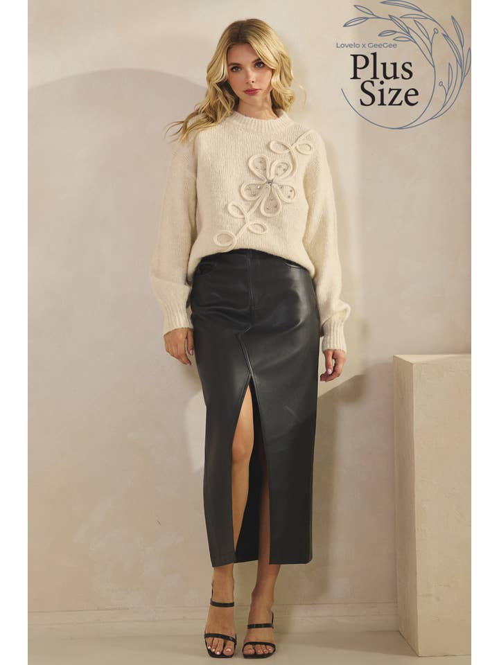 GeeGee x Lovelo - Wholesale Skirt - Women's - Plus Faux Leather Midi Skirt MS50582PL10