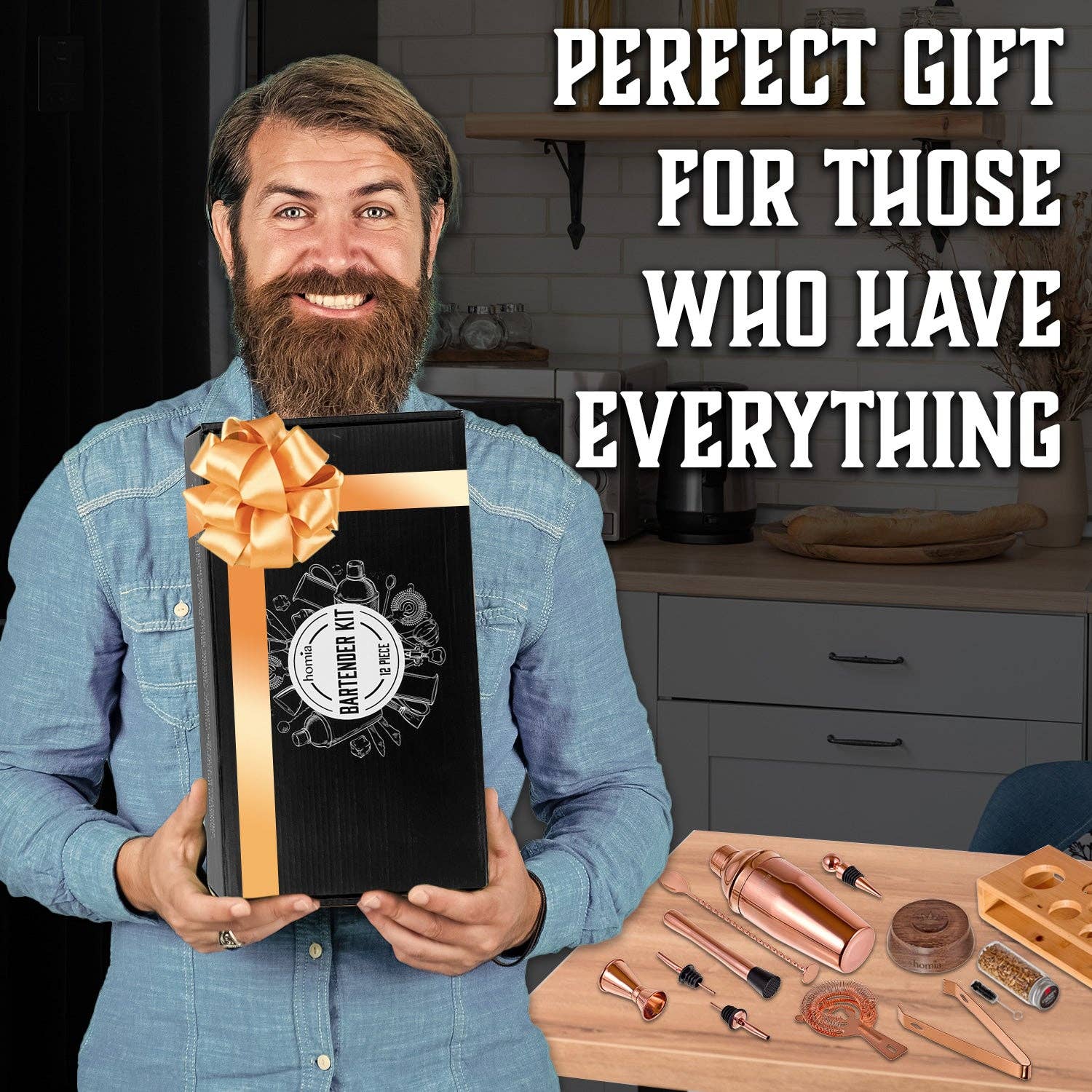 homia - Wholesale Bar Tool - Bamboo Stand Bartender Kit with Whiskey Smoker - 13 pcs9