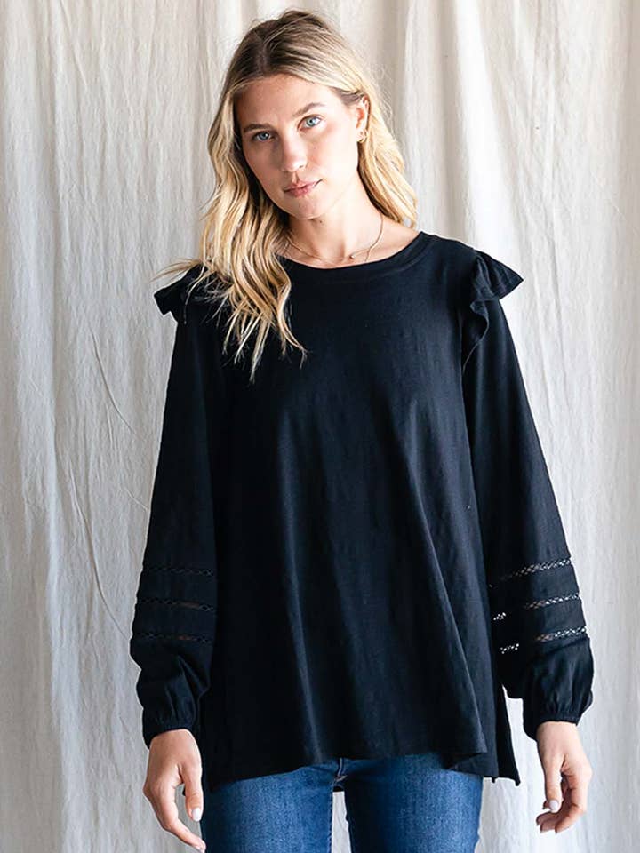 63923 - Women's Cotton Ruffle Shoulder Top for wholesale by Cotton Bleu