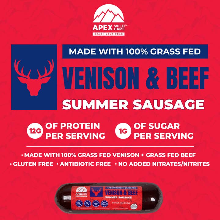Farmers' Market Foods - Wholesale Sausage - Venison + Grass Fed Beef Summer Sausage 12oz