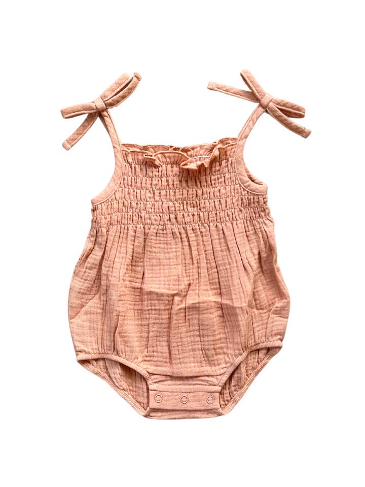 babysprouts clothing company - Wholesale Bodysuit (Non-Footed) - Baby - Baby Tie-Smocked Bodysuit Baby Girl Summer Gauze Romper