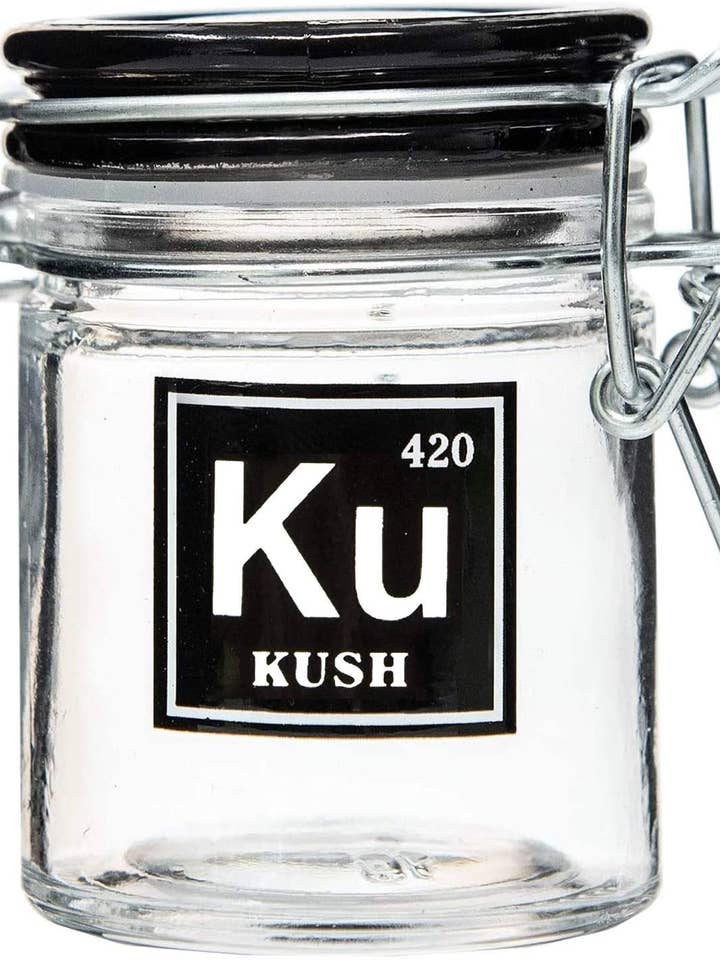 Glass Herb Stash Jar-Periodic Table Element-KUSH-Small for wholesale by Ted Miller Innovation