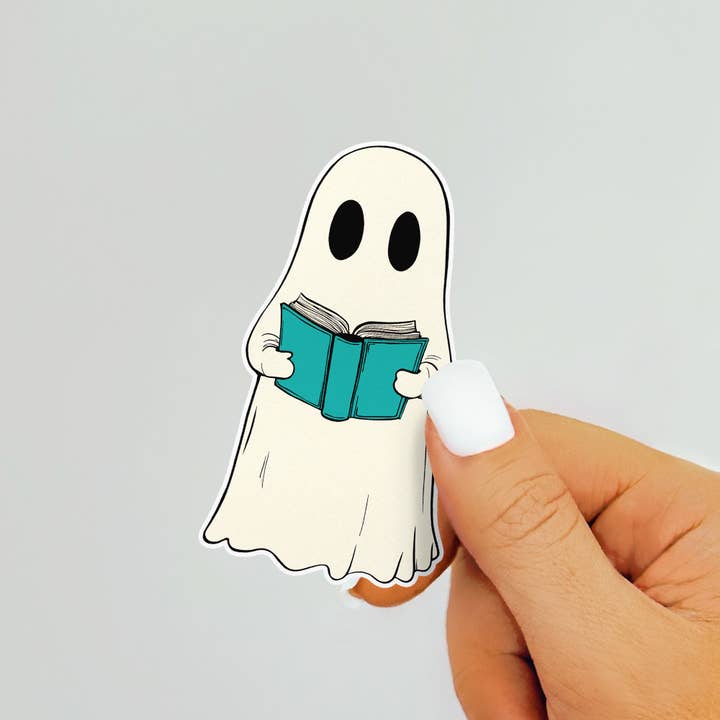 Loftipop - Wholesale Sticker - Bookish Ghost Sticker, Spooky Book Reading Lover Gifts1