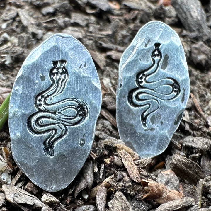 Stamped Snake Stud Earrings, Sterling Silver, Nature for wholesale by Ramble and Roam