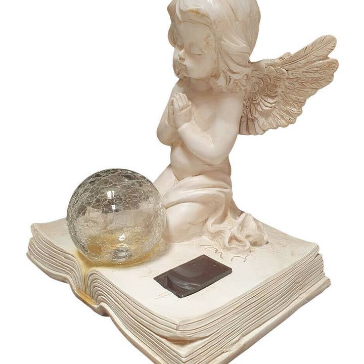 KP Kool Products – Engroshandel Pyntefigur – Engel beder figur med sollys3