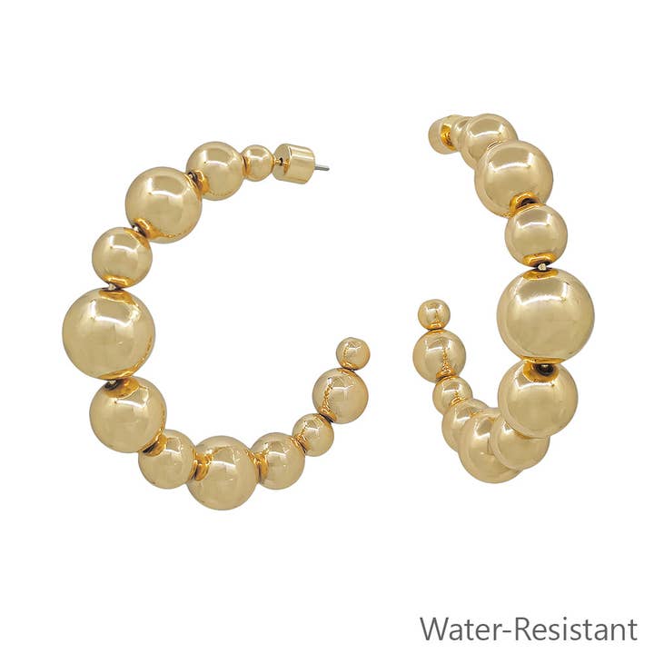 Gold Graduated 2" Beaded Hoop Earring for wholesale by What's Hot