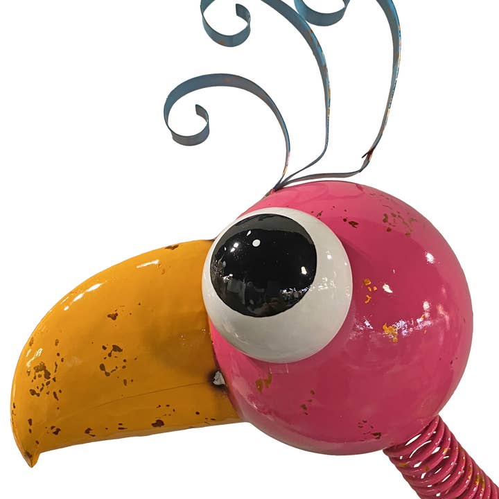 Continental Art Center - Wholesale Plant Pot - XL Colorful Enameled Metal Pink Face Peacock Planter