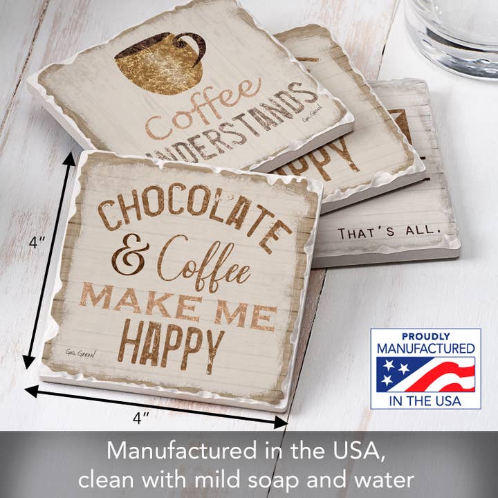 CounterArt/Highland Home/Thirstystone - Vente Sous-verre - Ensemble de 4 sous-verres à motifs assortis « Chocolate & Coffee »2