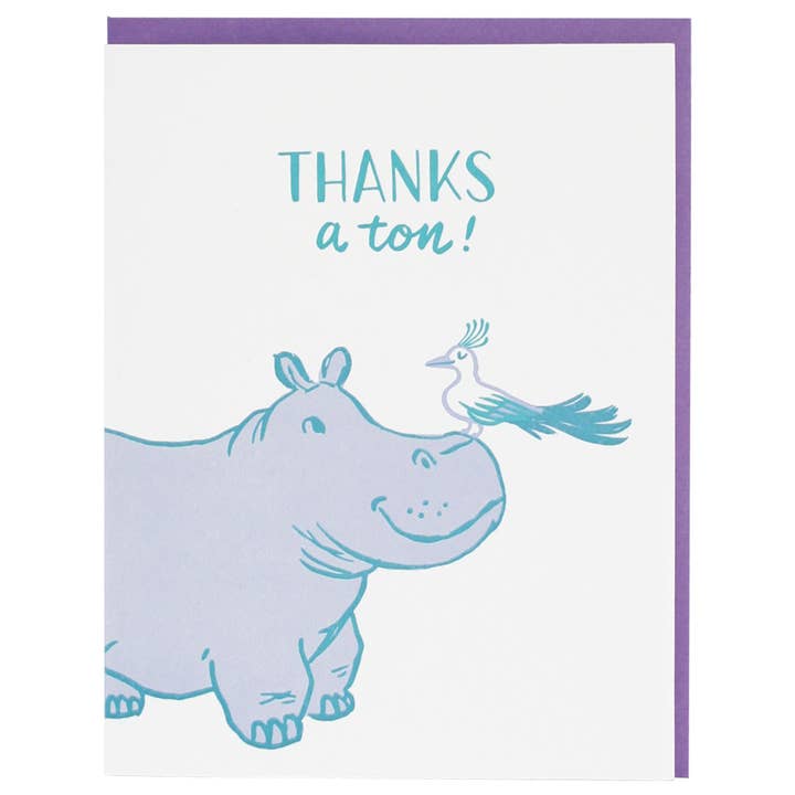 Hippo Thank You Card for wholesale by Smudge Ink