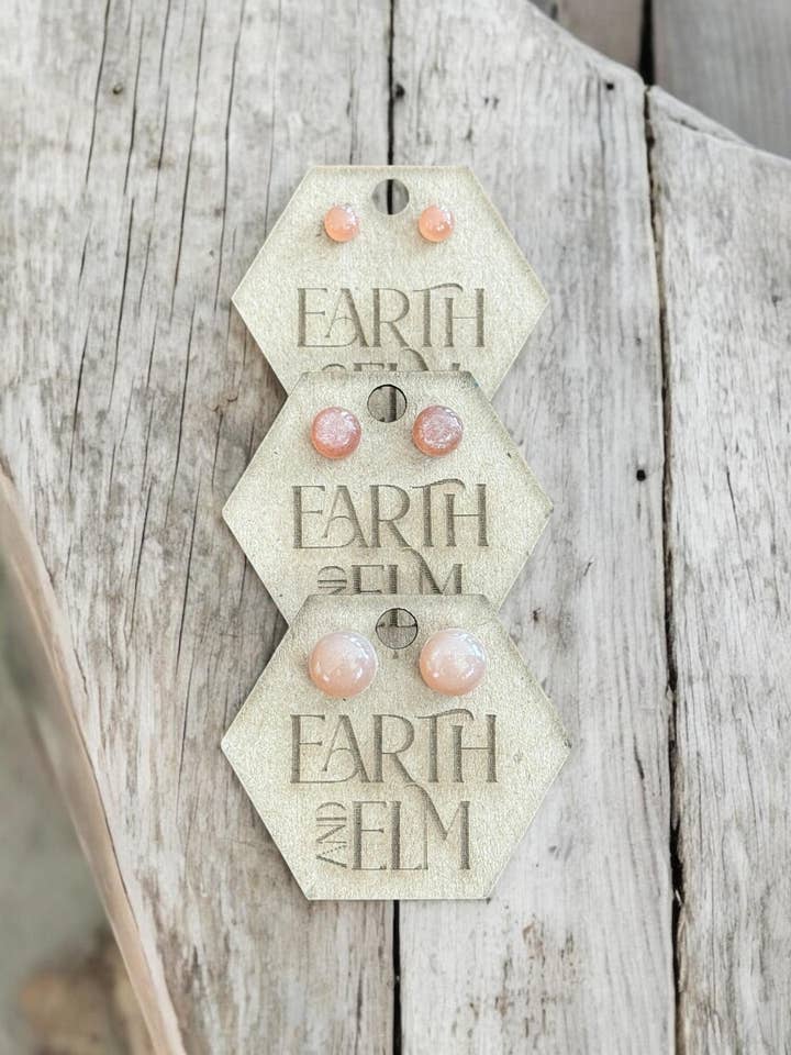 Peach Moonstone Round Gemstone Studs for wholesale by Earth & Elm