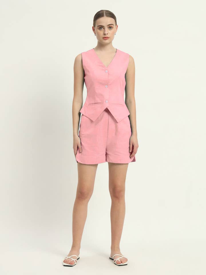 Downtown Diva Vest Shorts Fondant Pink Co-ord Set for wholesale by Thevasa