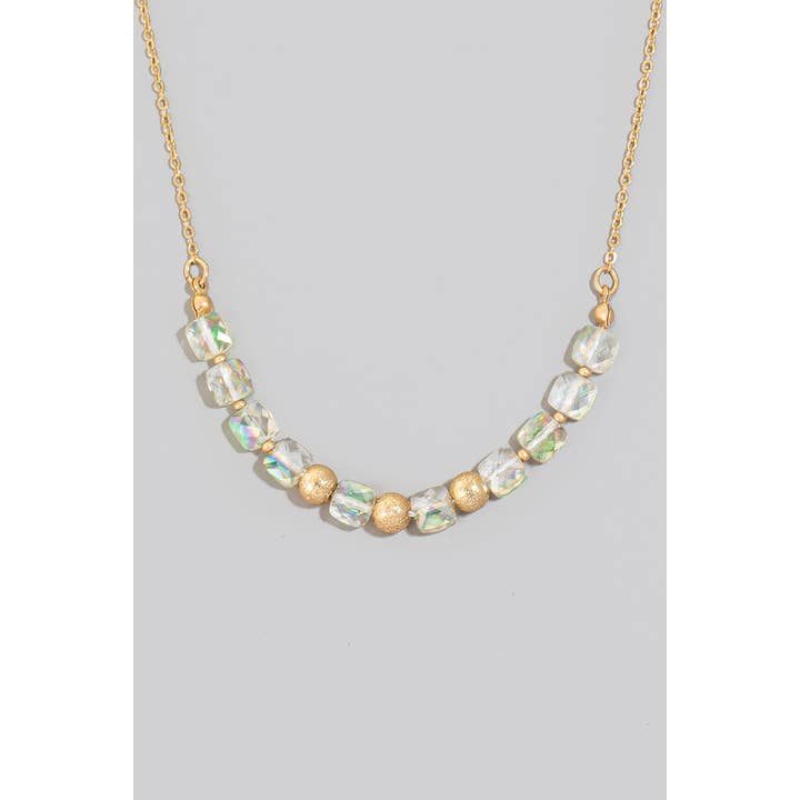 The Looks by Fame Accessories - Wholesale Beaded/Pearl Necklace - Faceted Glass And Metallic Beads Chain Necklace