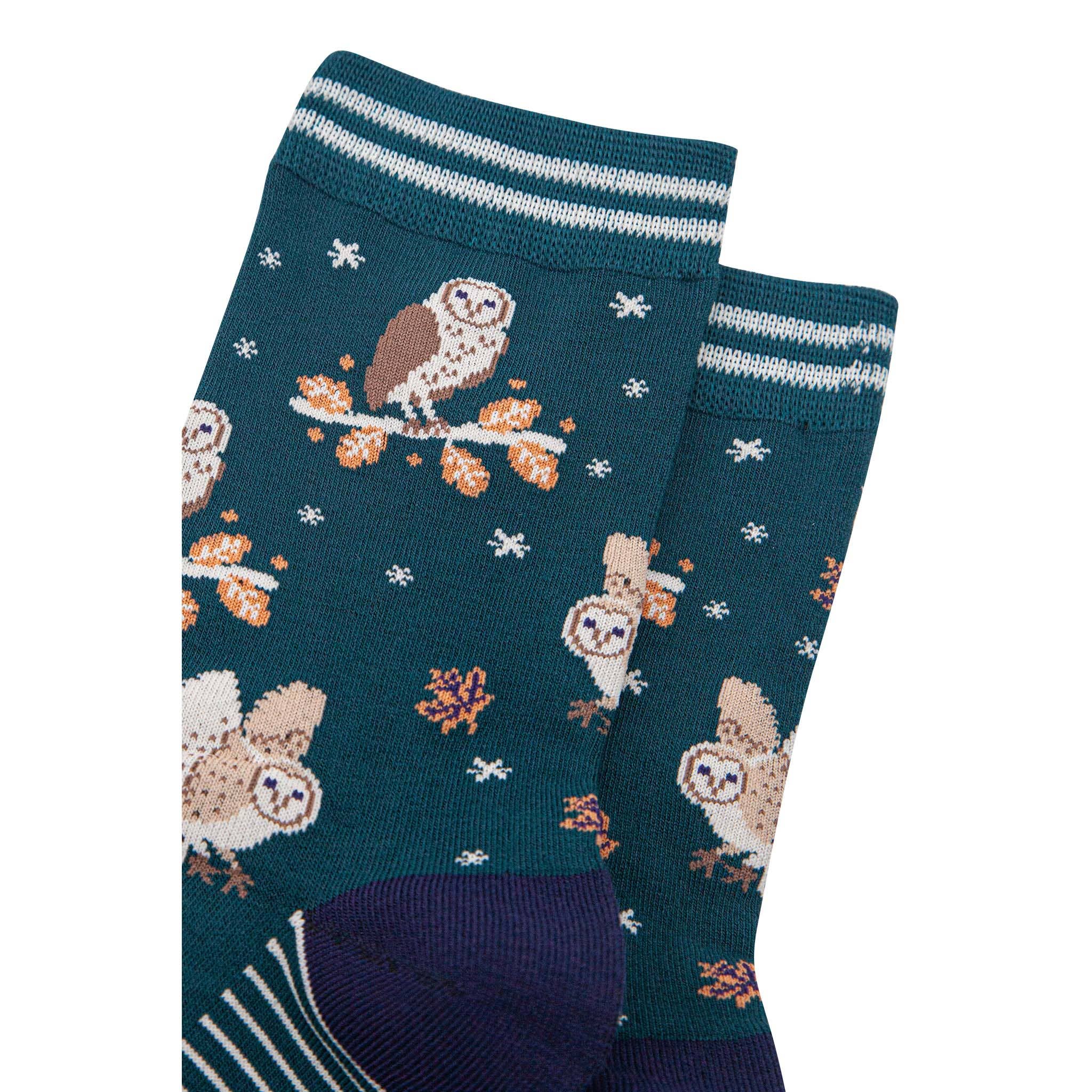 Sock Talk – wholesale Socks – Women's – Women's Bamboo Socks - Forest Green/Navy Blue, Barn Owls2