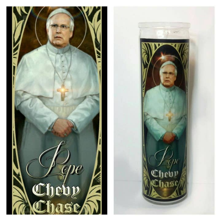 Pope Chevy Chase Prayer Candle for wholesale by Kitschup Creations