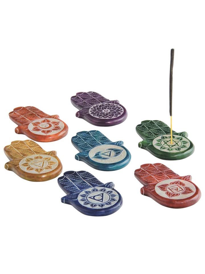 Chakra Carved Soapstone Hamsa Incense Holder for wholesale by Namaste