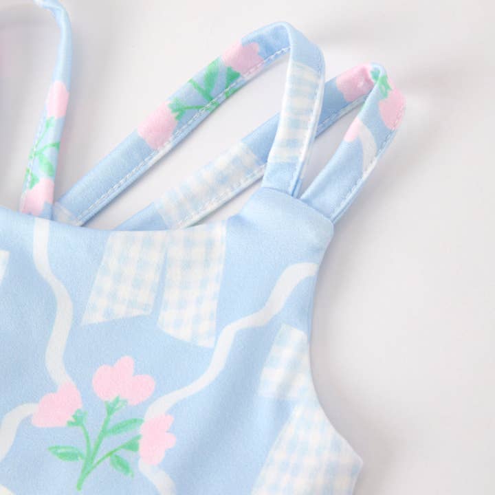 Auraquise - Wholesale Top & Short Set - Kids - Girls Summer Blue Pink Bow Print Athletic Ruffled Skirt Set3