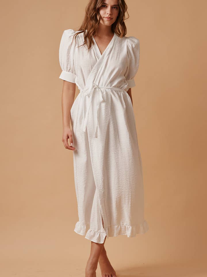 BEACHWOOD CANYON ruffle bottom wrap dress in naked for wholesale by 9seed