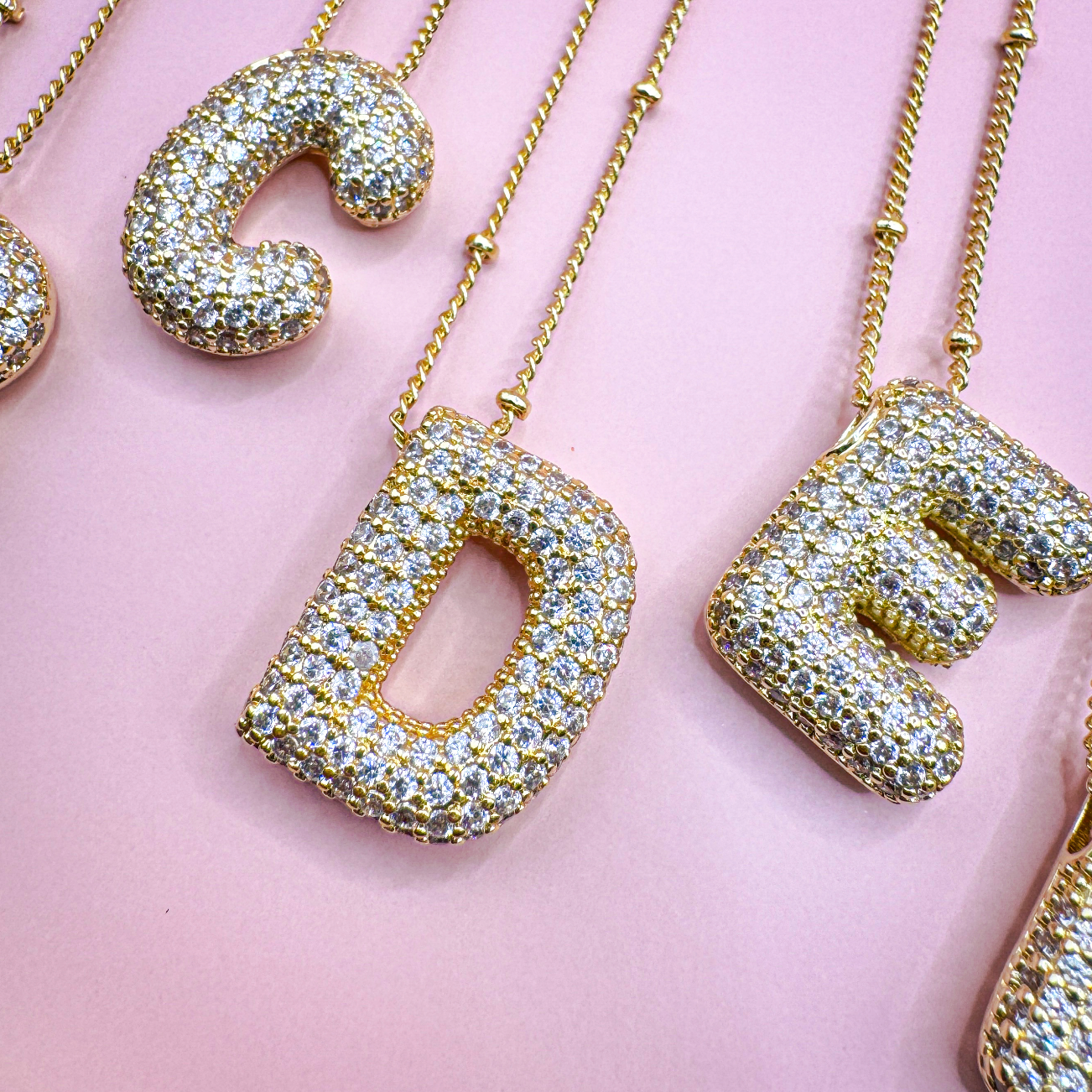 Festivitees - Wholesale Pendant/Charm Necklace - 18K Gold Plated Bubble Initial Necklace3