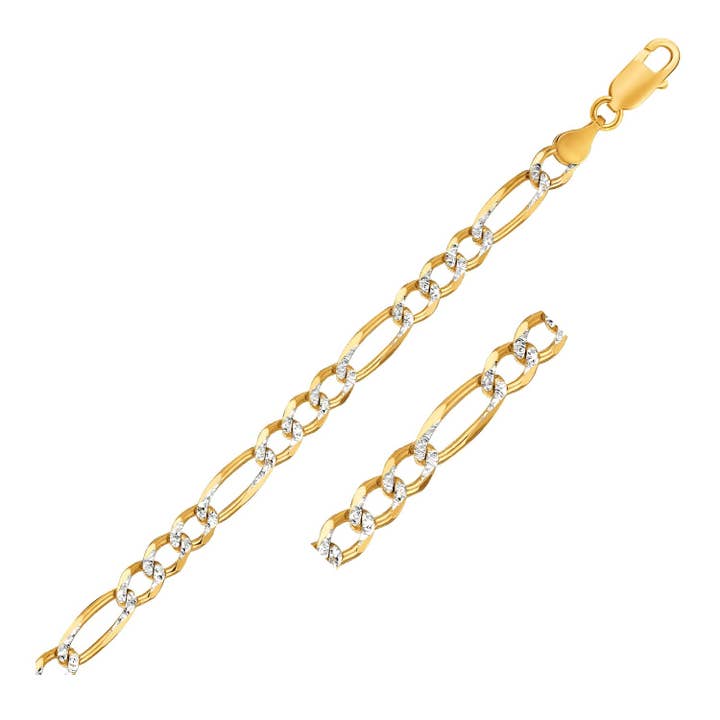 14K Gelbgold Massives Pave Figaro Kette (7,00 mm) für den Großhandel von RubyAnn Jewelry