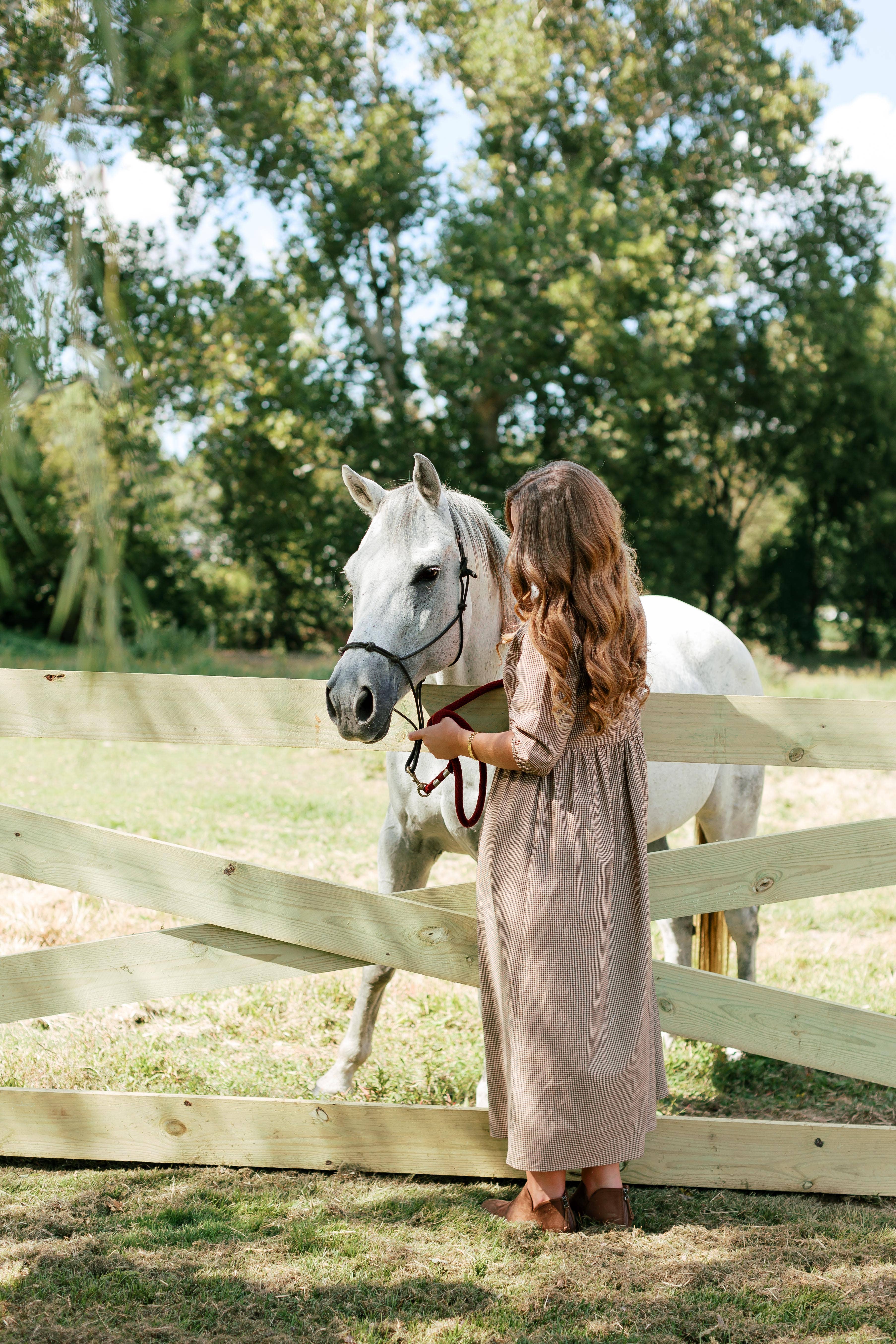 Brown 'Beth' Cotton Gingham Maxi Dress for wholesale on Faire19