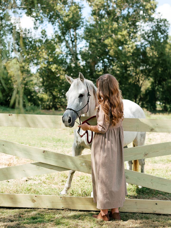 Brown 'Beth' Cotton Gingham Maxi Dress for wholesale on Faire19