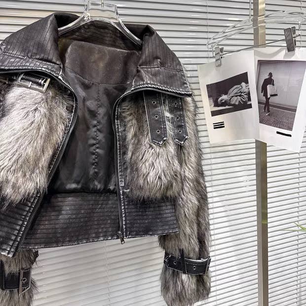 Productseeker – wholesale Fur/faux fur coat – Women's – JK265 2025 Winter Faux Fur and Leather Patchwork Short Coat4