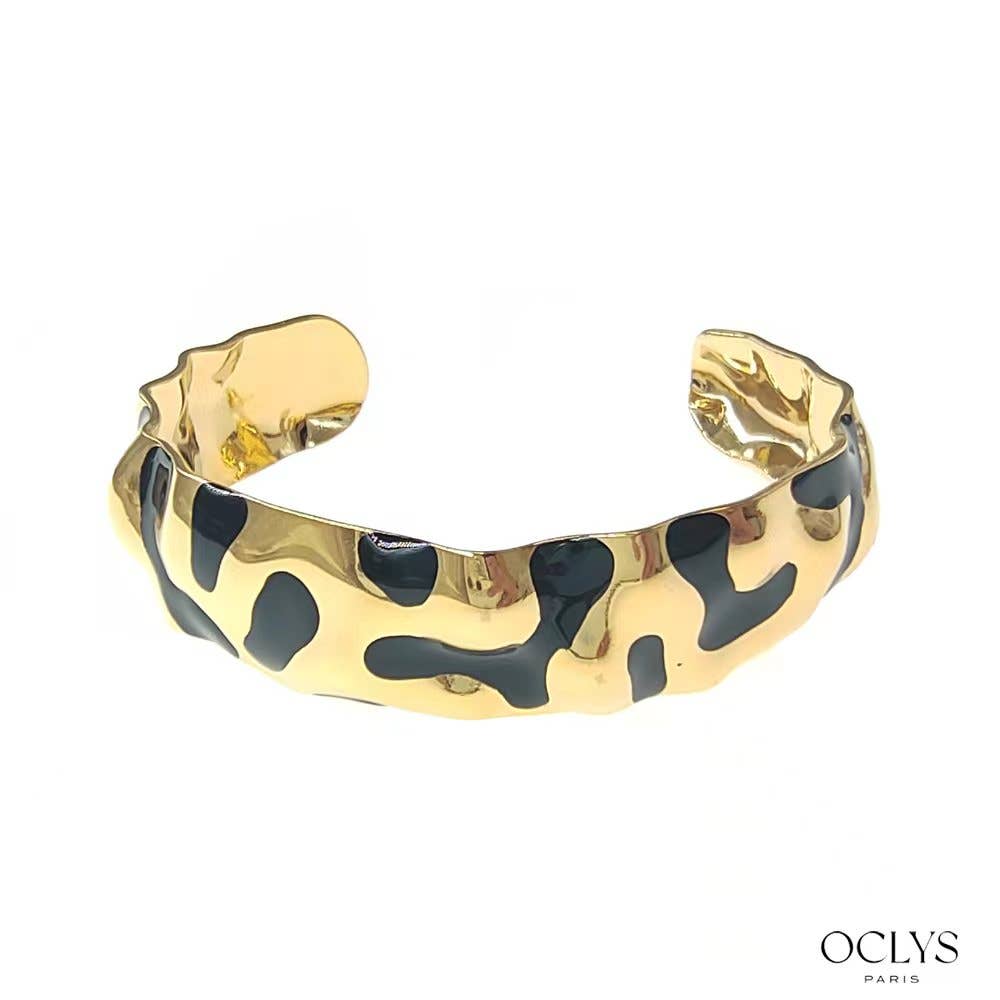 Oclys - Vendita all'ingrosso Bracciale a polsino - Bracciale rigido Zina in acciaio inox con motivo leopardato2
