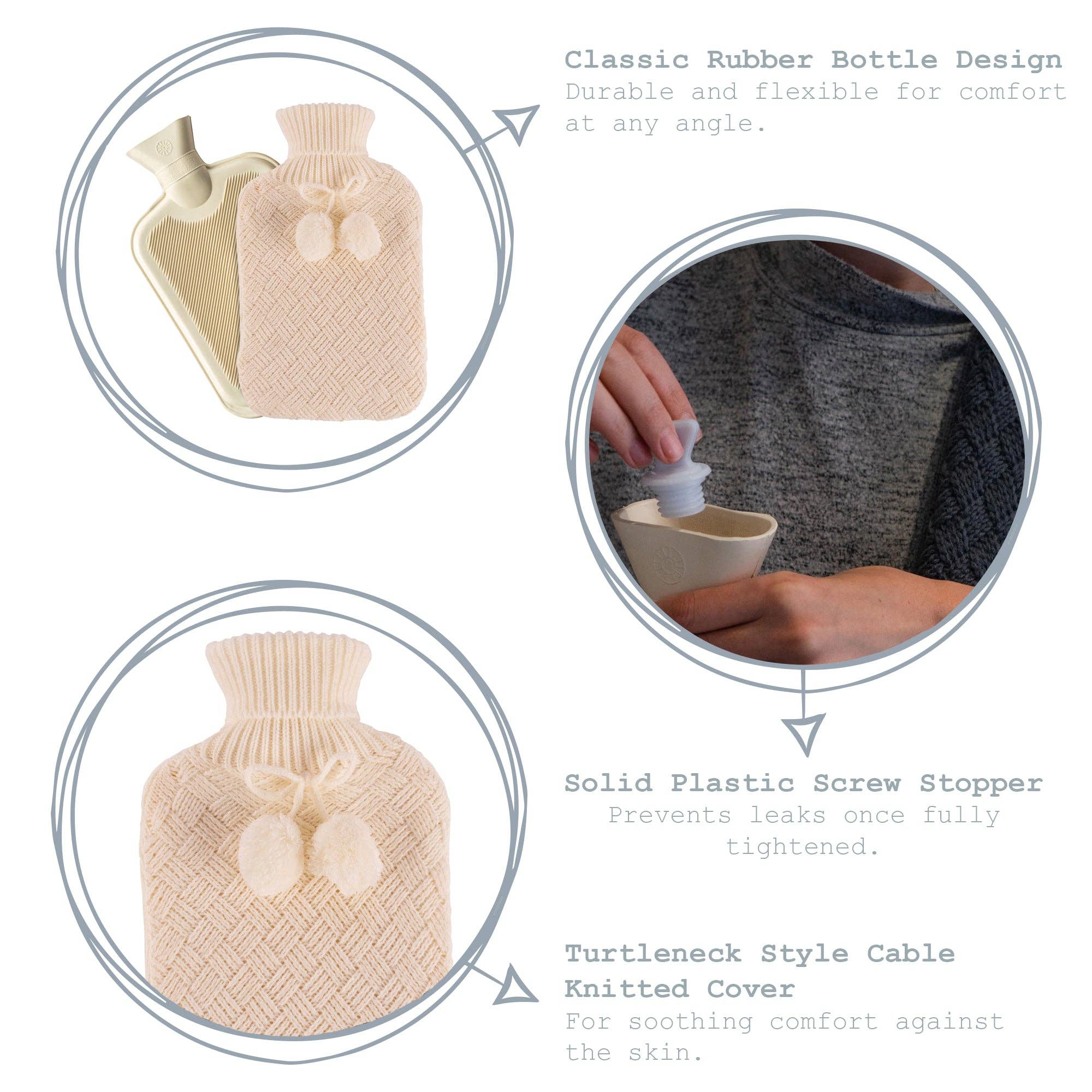 Rinkit Ltd – wholesale Hot/cold compress – Nicola Spring Hot Water Bottle Cover - Knitted - Cream2