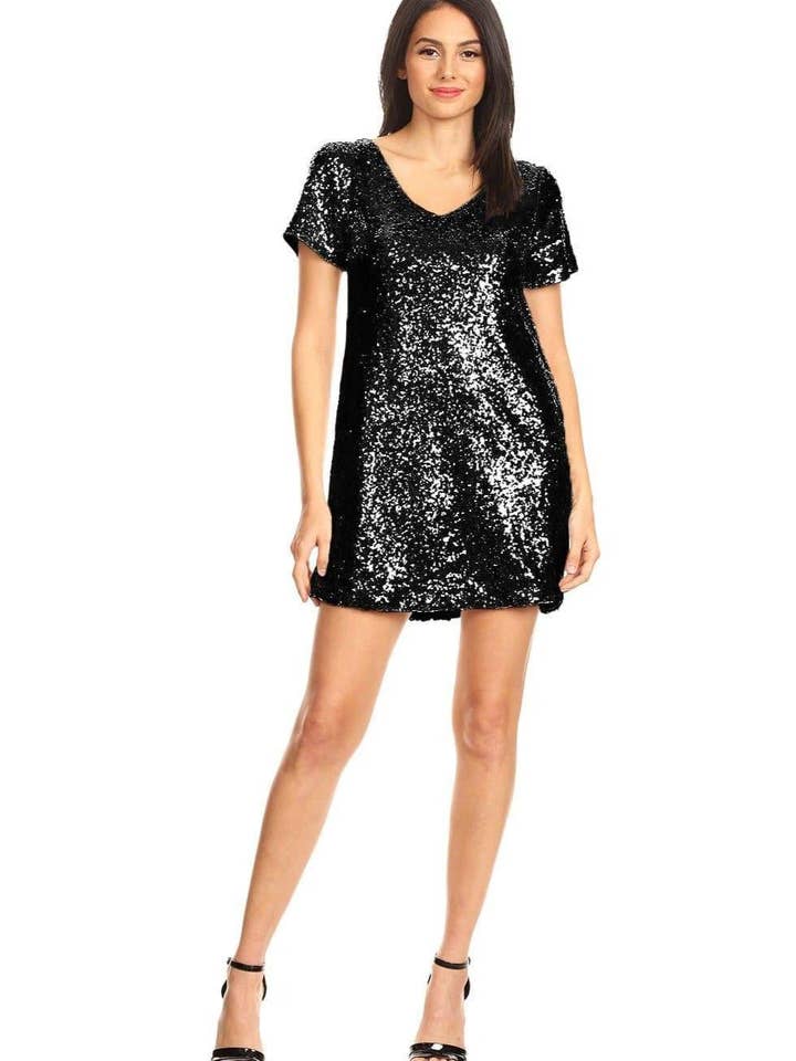 Sequin Shift Tunic T-Shirt Mini Dress for wholesale by Anna Kaci Wholesale