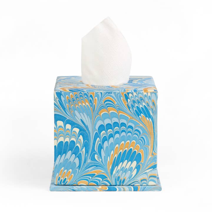 MARBLED TISSUE BOX - BLUE GOLDEN PEACOCK for wholesale by Craft Boat