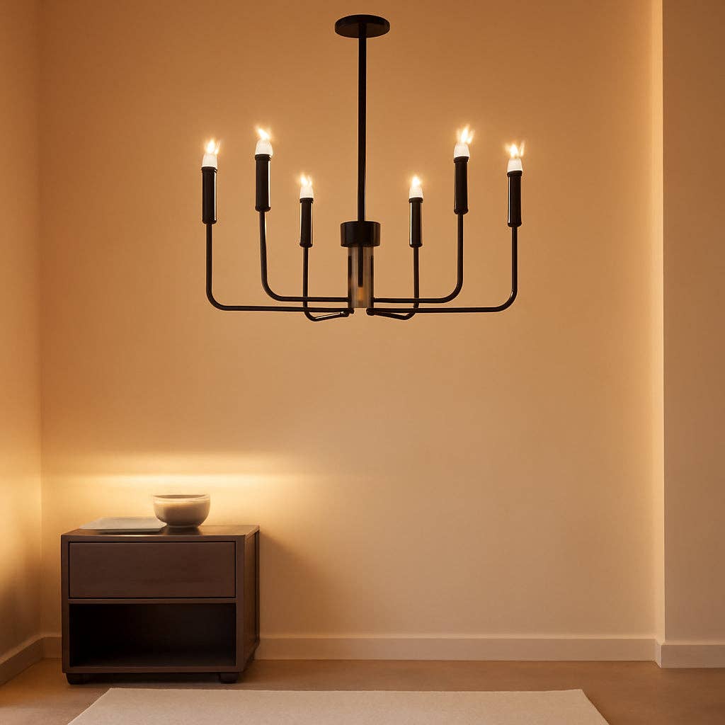 Black Six Light Farmhouse Chandelier For Dining Room for wholesale on Faire0