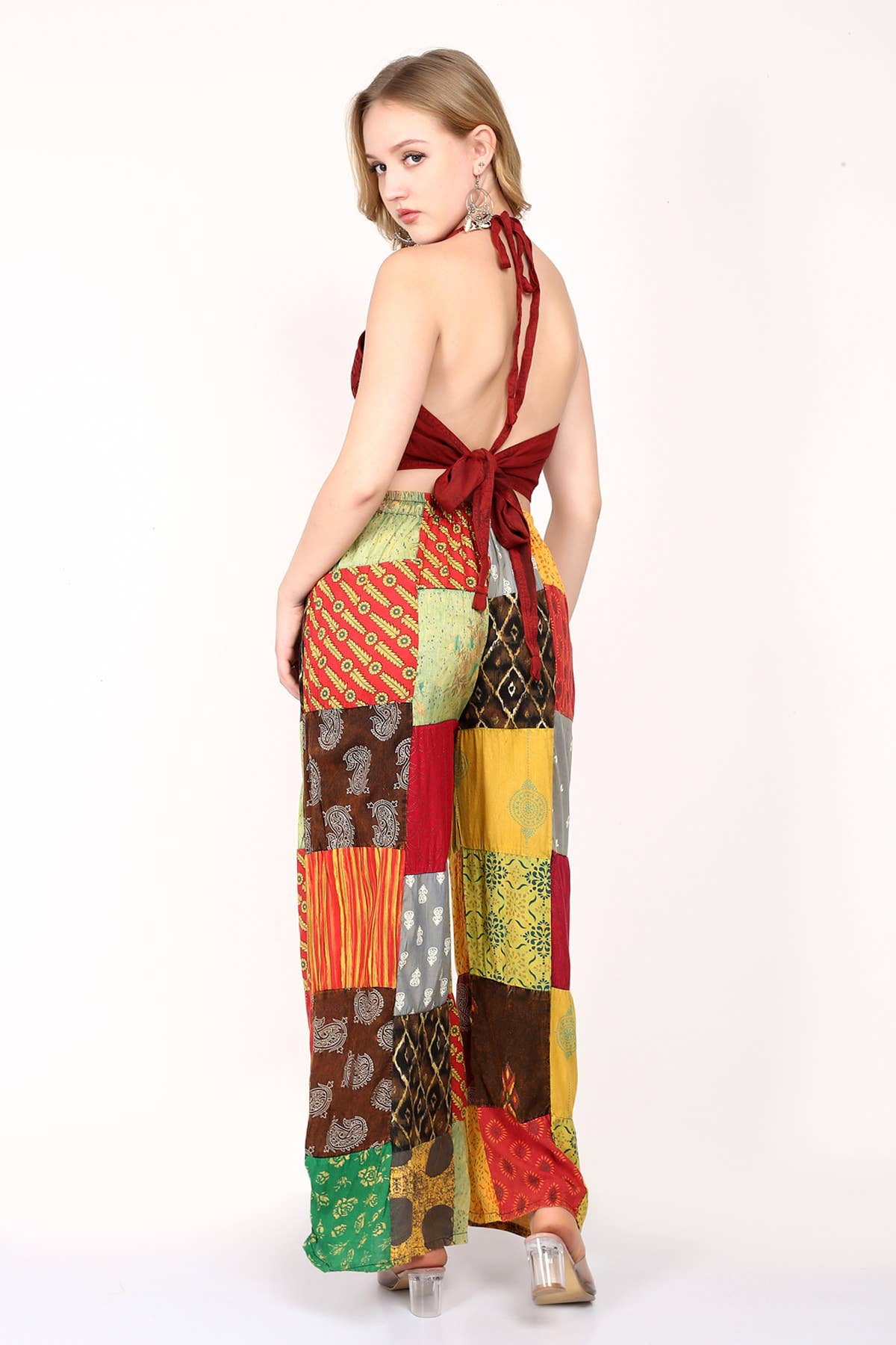 Wevez - Wholesale Pants - Women's - Women Patchwork Wide Leg Acidwash Elastic Waist Pant Mix Lot8