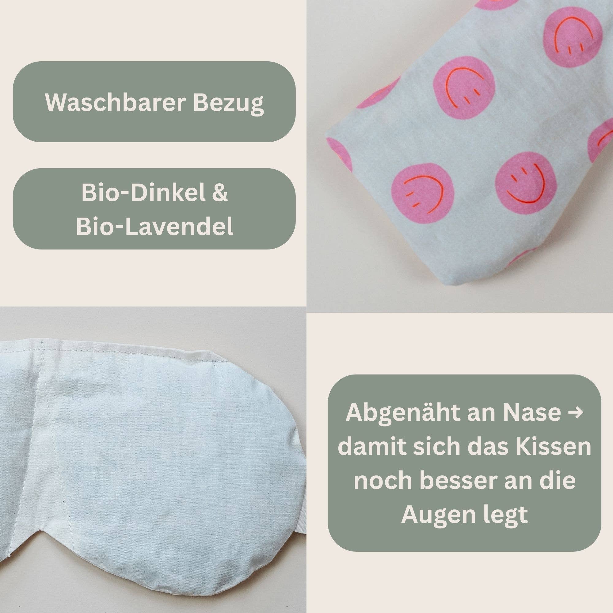 Tochter von Walter – Engroshandel Søvn-/øjenmaske – Yogaøjenpude med betræk (spelt og lavendel) Smiley Pink3