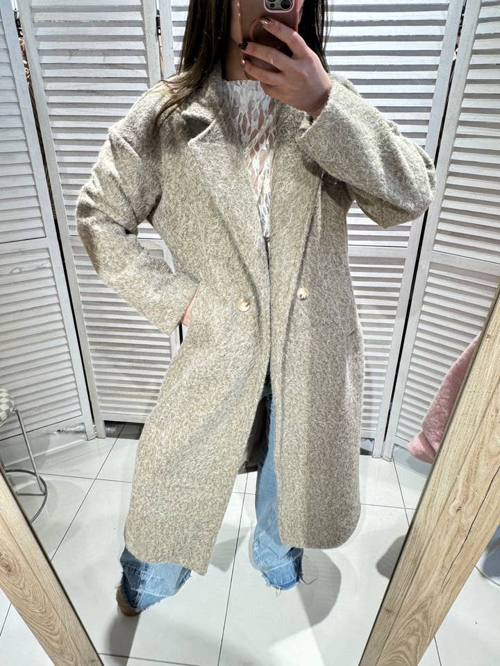 Textured wool long coat for wholesale by VICTORIA&ISAAC